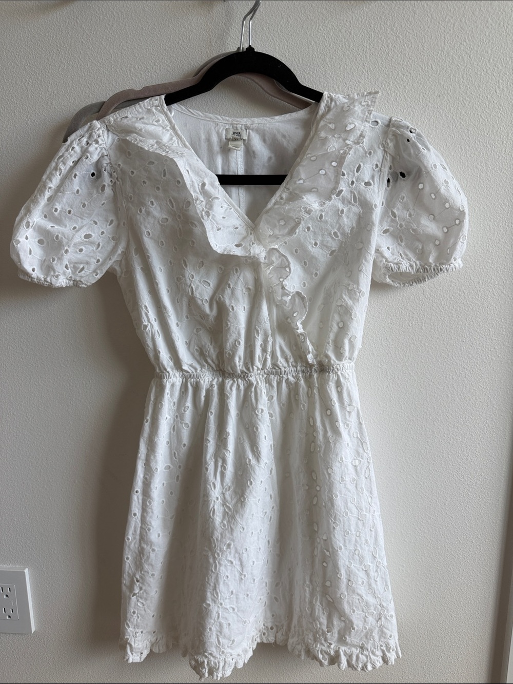 River Island White Eyelet Ruffle-Trim Mini Dress
